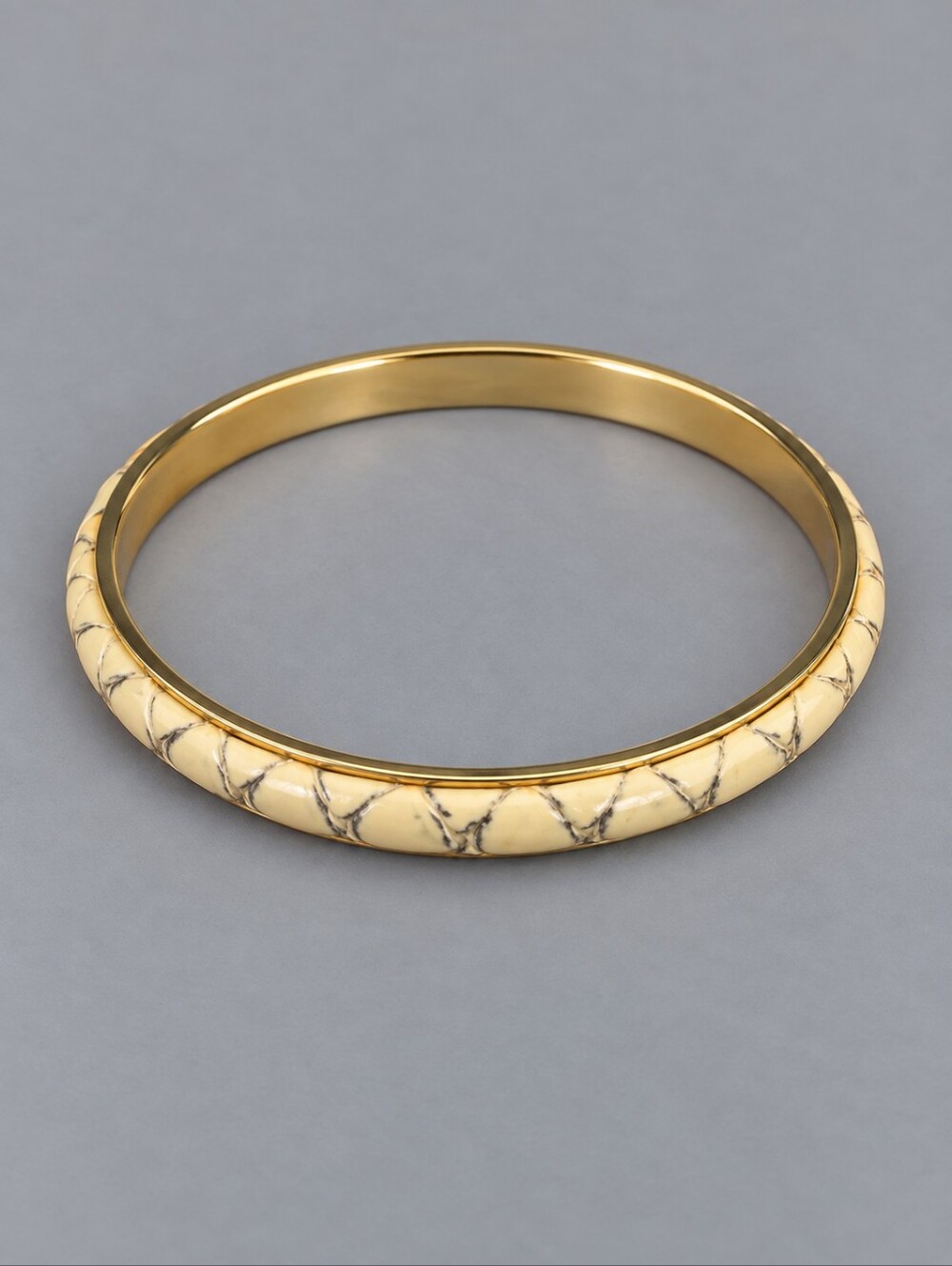 Vintage Ivory Faux Leather Dainty Bangle Bracelet
